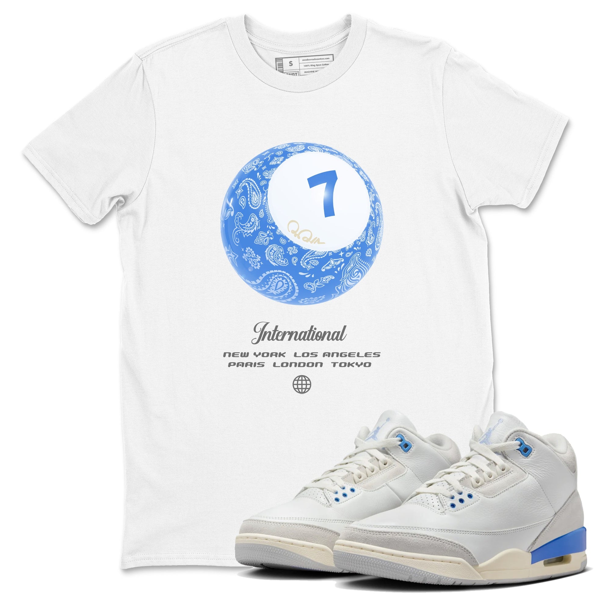 Air Jordan 3 Lucky Shorts shirts to match jordans Lucky Ball sneaker match tees Air Jordan 3 Retro Lucky Shorts match shoes to clothes SNRT Sneaker Tees unisex cotton White 1 shirts