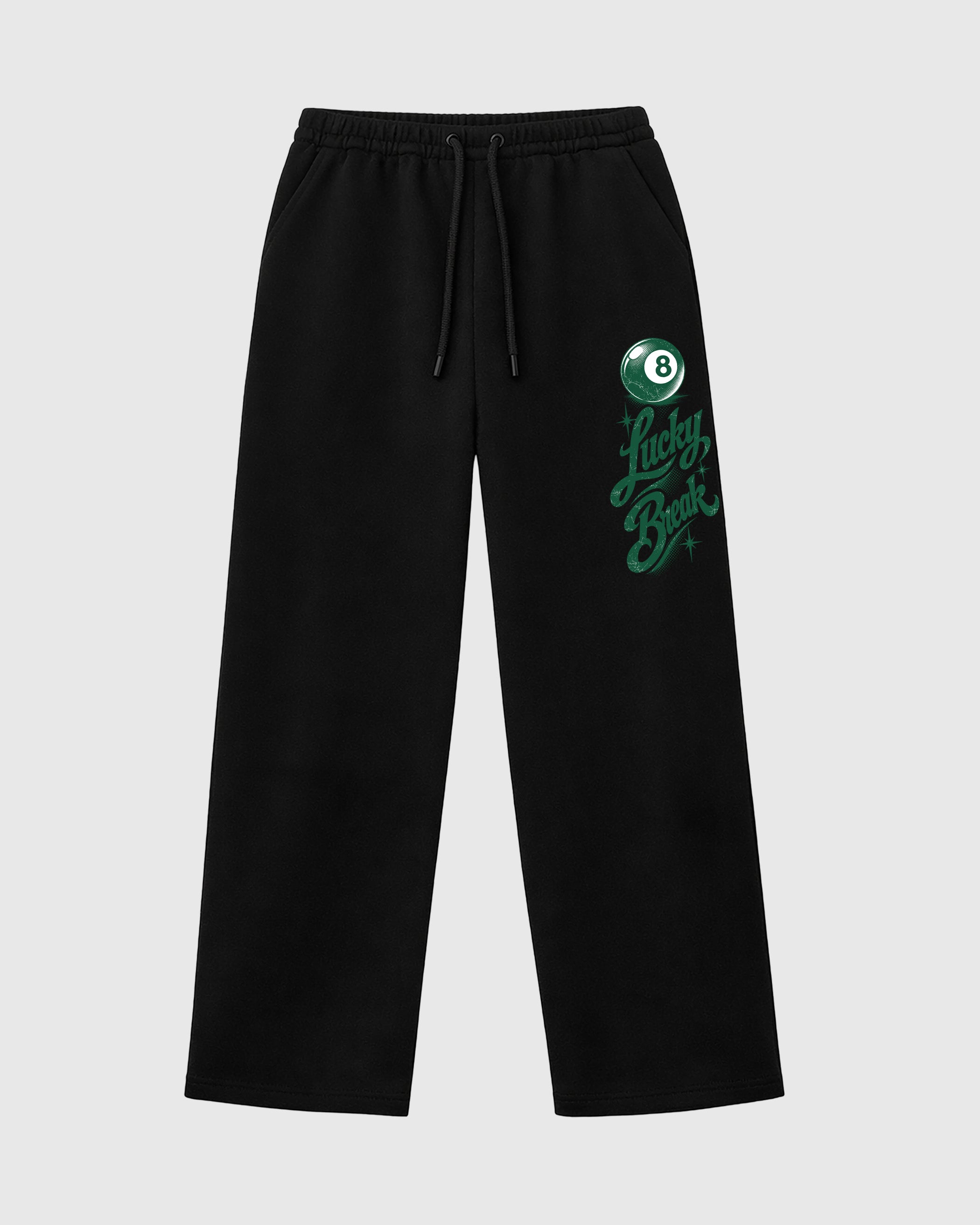 Lucky Break graphic wide cut sweatpants designed to match the Air Jordan 14 Forest Green, featuring coordinated Black 1 options for a perfect streetwear vibe.