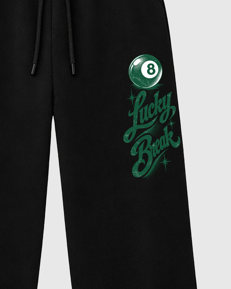 Lucky Break graphic wide cut sweatpants designed to match the Air Jordan 14 Forest Green, featuring coordinated Black 2 options for a perfect streetwear vibe.