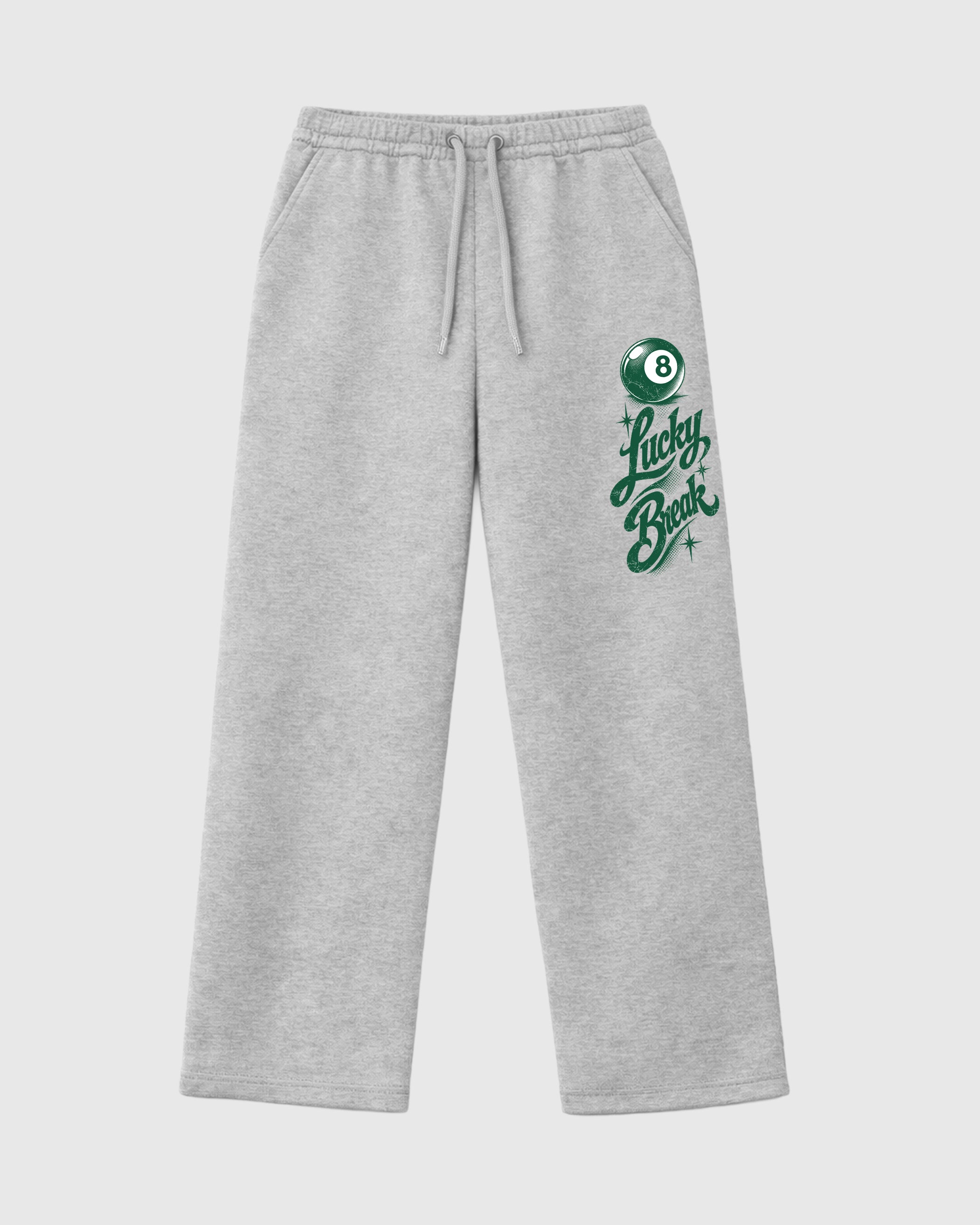 Lucky Break graphic wide cut sweatpants designed to match the Air Jordan 14 Forest Green, featuring coordinated Heather Grey 1 options for a perfect streetwear vibe.