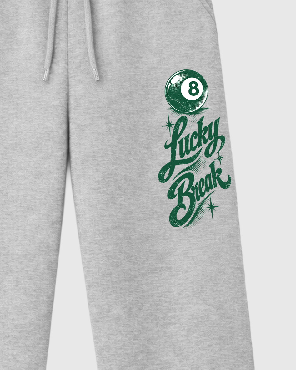 Lucky Break graphic wide cut sweatpants designed to match the Air Jordan 14 Forest Green, featuring coordinated Heather Grey 2 options for a perfect streetwear vibe.