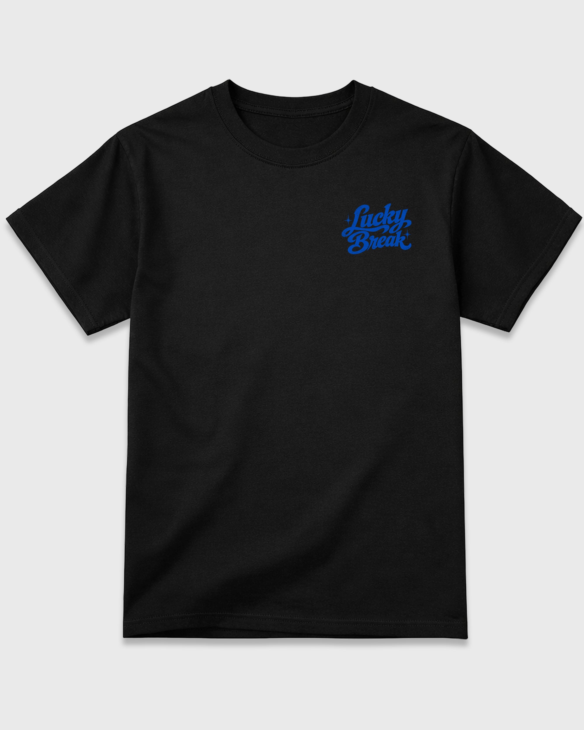 Lucky Break Black Graphic Tees - 3, sneaker matching shirt designed to pair with Air Jordan 1 Royal sneakers for a coordinated streetwear outfit.