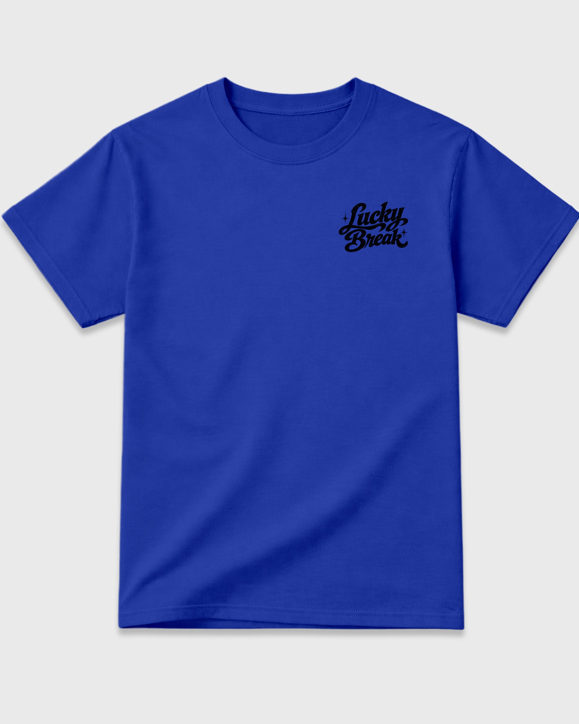 Lucky Break Royal Blue Graphic Tees - 3, sneaker matching shirt designed to pair with Air Jordan 1 Royal sneakers for a coordinated streetwear outfit.