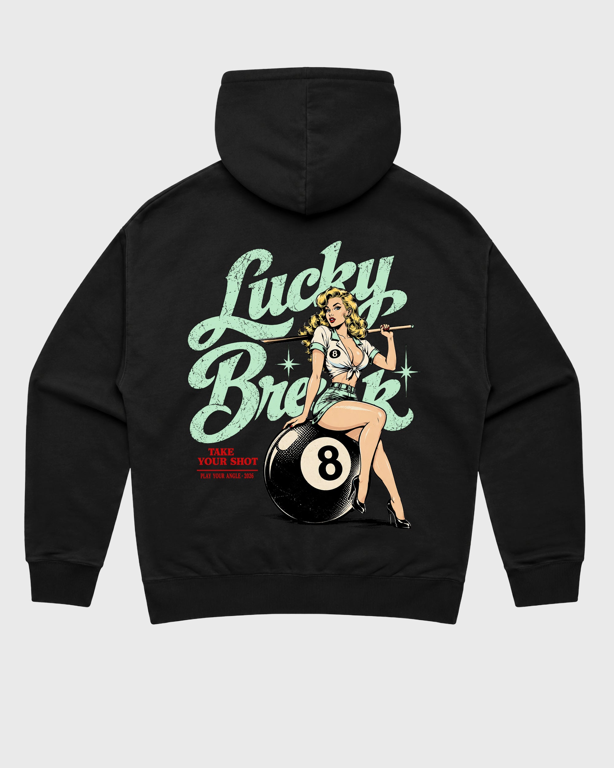 Lucky Break Black Graphic Hoodie - 2, featuring original SNRT streetwear artwork created to complement Air Jordan 5 Retro 'Halloween' sneakers with an easy everyday fit.