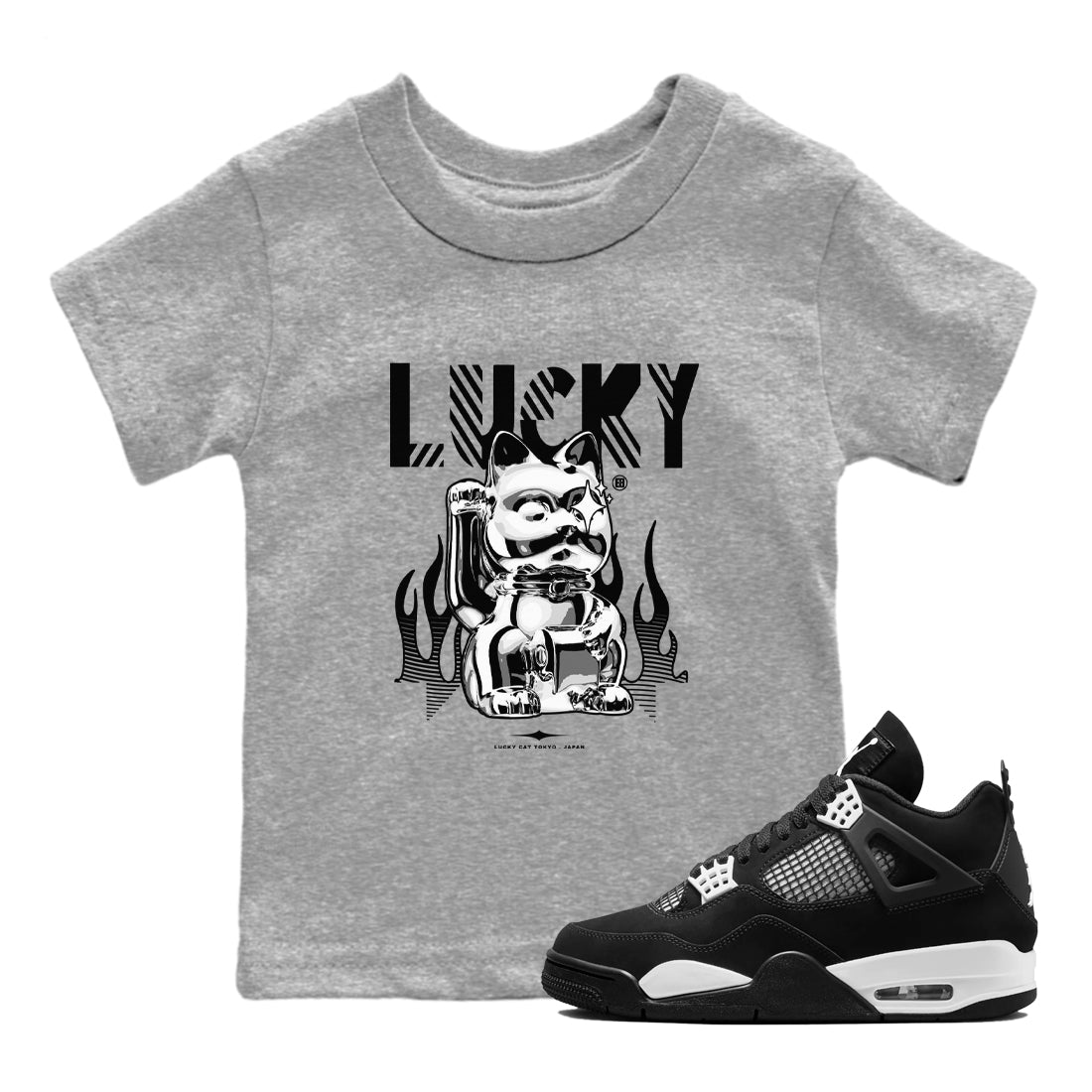 Air Jordan 4 Retro White Thunder shirts to match jordans Lucky Cat sneaker match tees Air Jordan 4 White Thunder SNRT Sneaker Release Tees Youth Baby Heather Grey 1 crew neck shirts