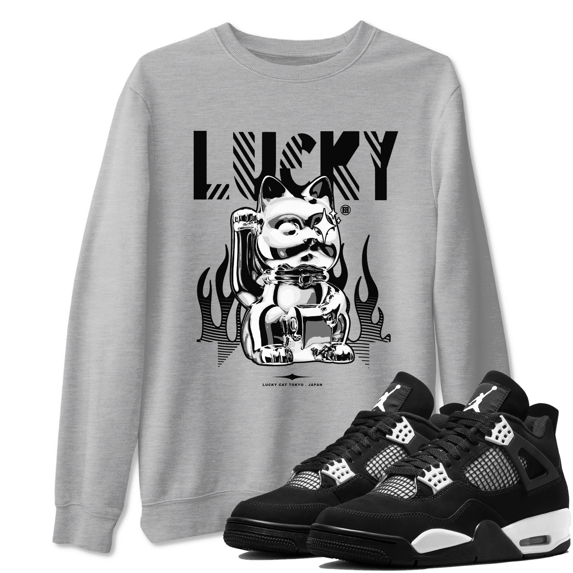 Air Jordan 4 Retro White Thunder shirts to match jordans Lucky Cat sneaker match tees Air Jordan 4 White Thunder SNRT Sneaker Release Tees unisex cotton Heather Grey 1 crew neck shirts
