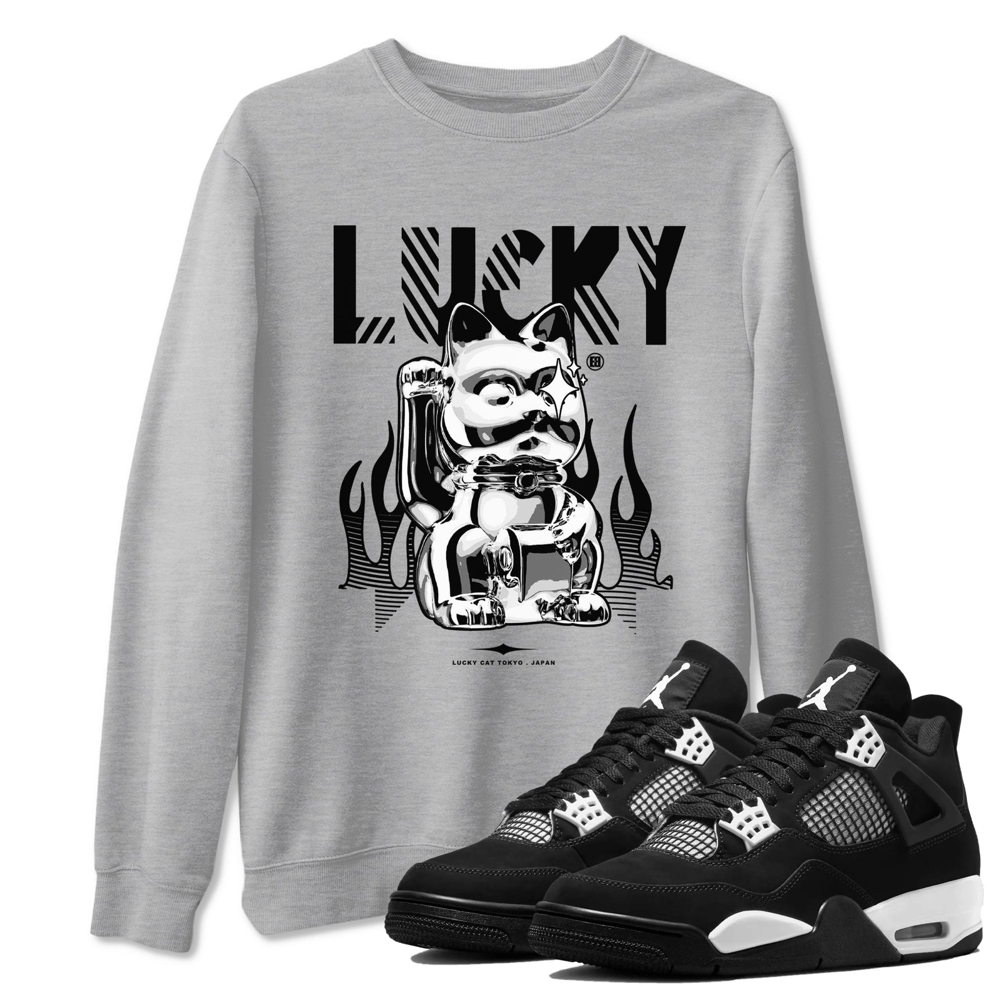 Air Jordan 4 Retro White Thunder shirts to match jordans Lucky Cat sneaker match tees Air Jordan 4 White Thunder SNRT Sneaker Release Tees unisex cotton Heather Grey 1 crew neck shirts