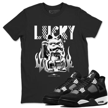 Air Jordan 4 Retro White Thunder shirts to match jordans Lucky Cat sneaker match tees Air Jordan 4 White Thunder SNRT Sneaker Release Tees unisex cotton Black 1 crew neck shirts