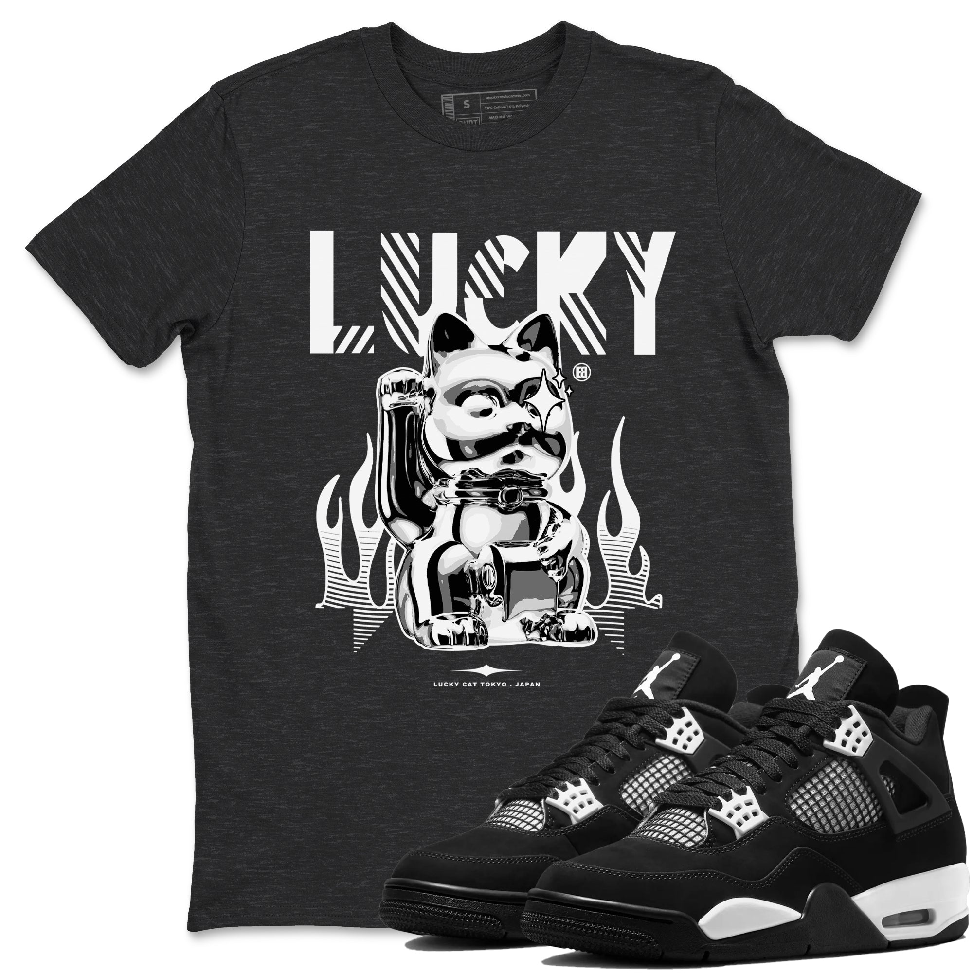 Air Jordan 4 Retro White Thunder shirts to match jordans Lucky Cat sneaker match tees Air Jordan 4 White Thunder SNRT Sneaker Release Tees unisex cotton Charcoal Heather 1 crew neck shirts