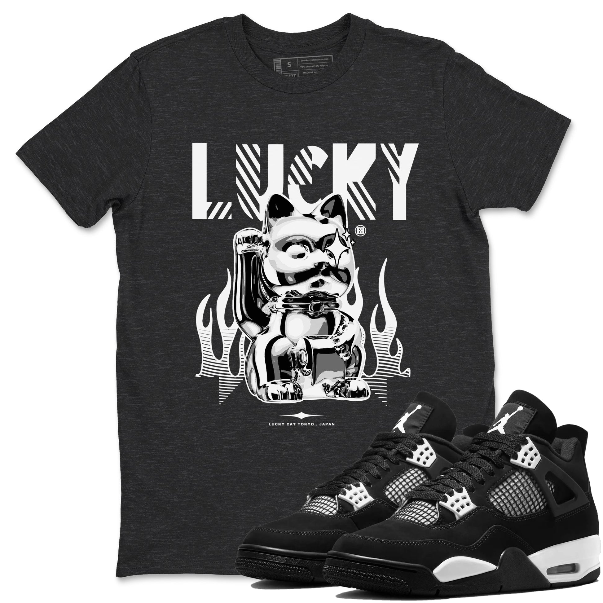 Air Jordan 4 Retro White Thunder shirts to match jordans Lucky Cat sneaker match tees Air Jordan 4 White Thunder SNRT Sneaker Release Tees unisex cotton Charcoal Heather 1 crew neck shirts