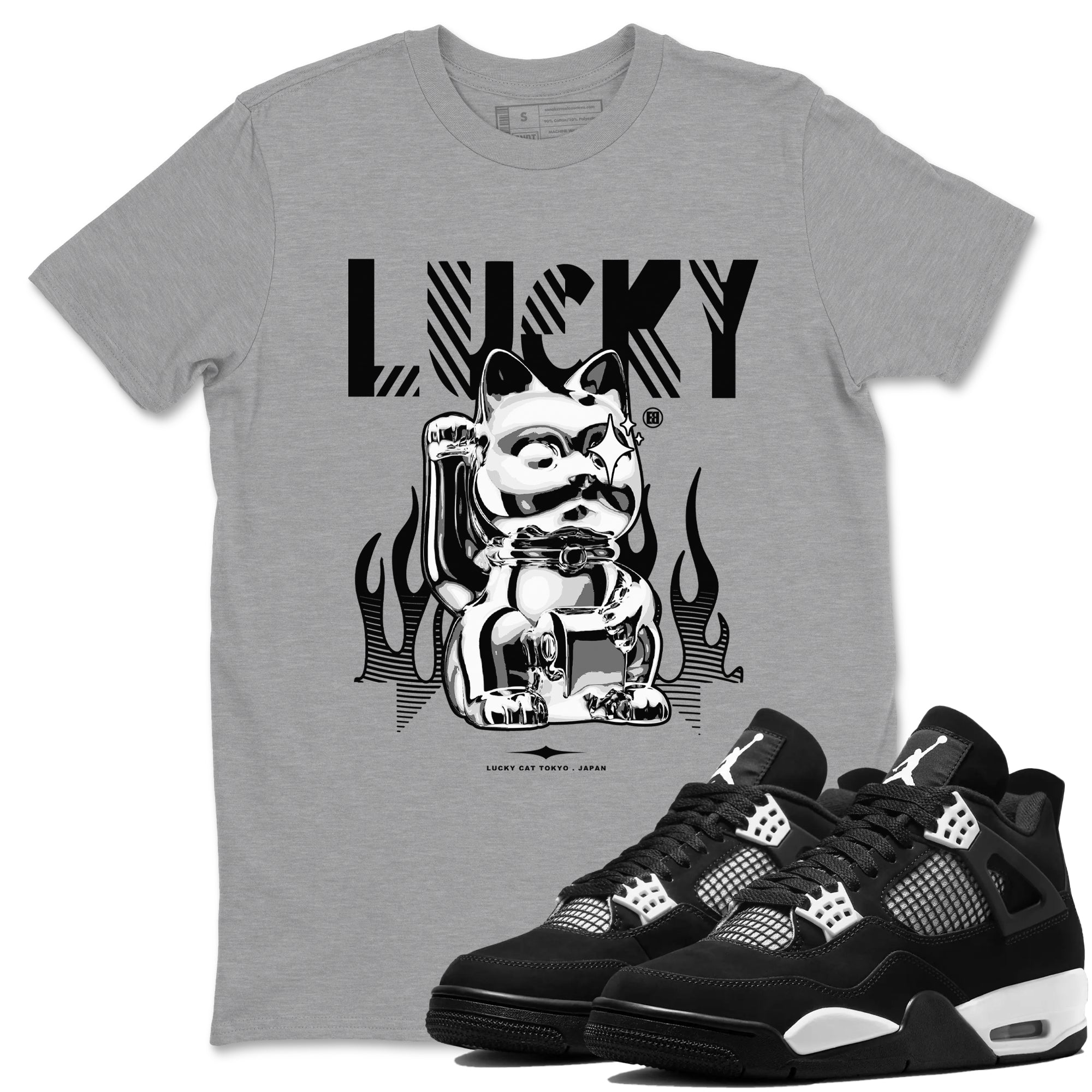 Air Jordan 4 Retro White Thunder shirts to match jordans Lucky Cat sneaker match tees Air Jordan 4 White Thunder SNRT Sneaker Release Tees unisex cotton Heather Grey 1 crew neck shirts