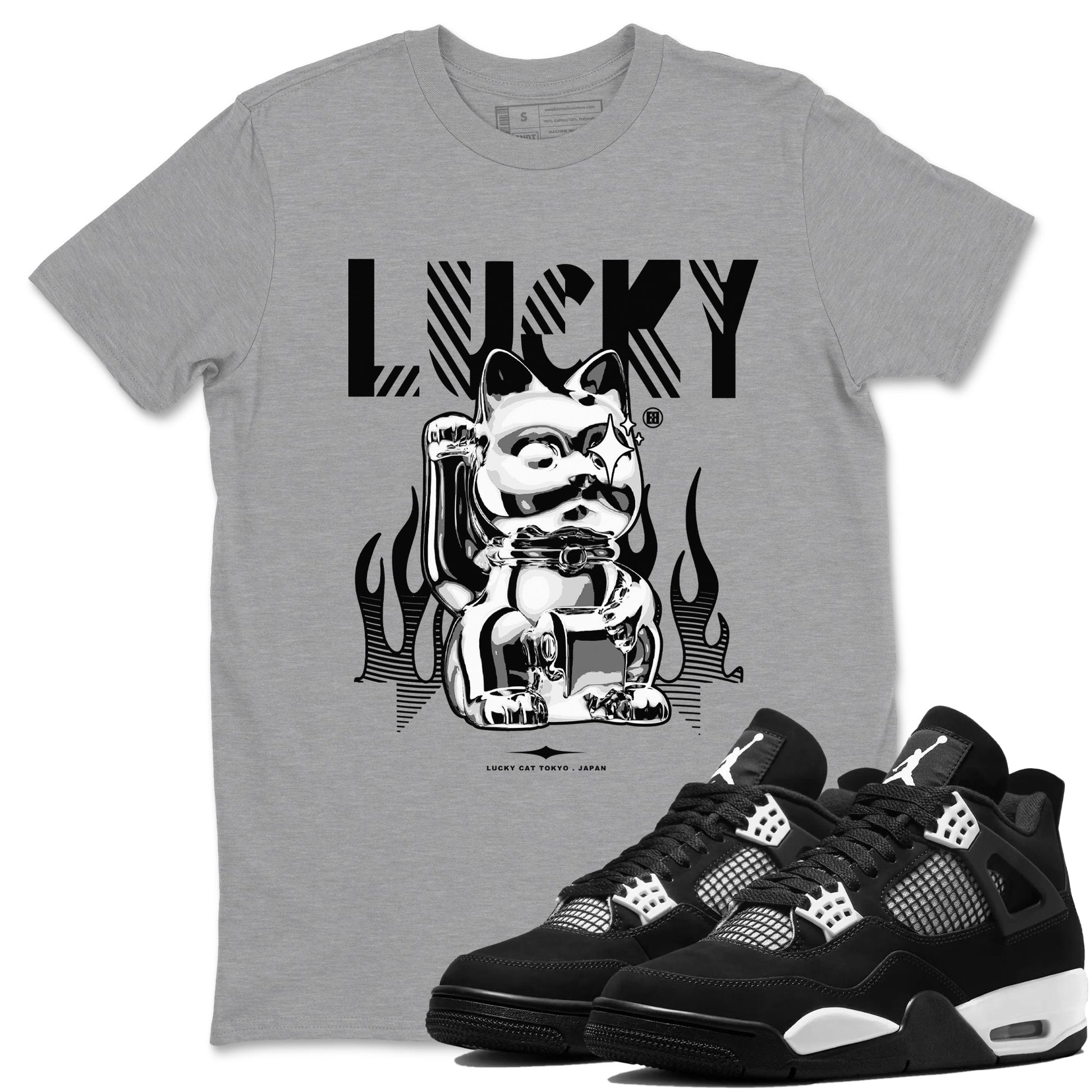 Air Jordan 4 Retro White Thunder shirts to match jordans Lucky Cat sneaker match tees Air Jordan 4 White Thunder SNRT Sneaker Release Tees unisex cotton Heather Grey 1 crew neck shirts