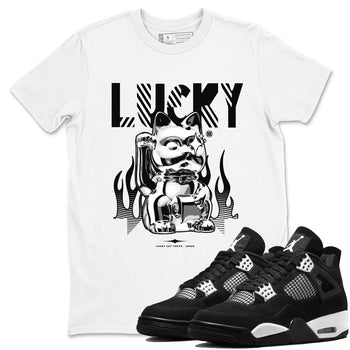 Air Jordan 4 Retro White Thunder shirts to match jordans Lucky Cat sneaker match tees Air Jordan 4 White Thunder SNRT Sneaker Release Tees unisex cotton White 1 crew neck shirts