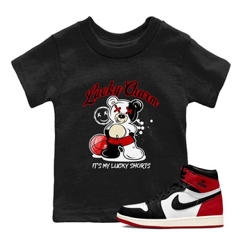 1s Black Toe Reimagined shirts to match jordans Lucky Charm best t shirts to wear with jordans AJ1 High OG Black Toe Reimagined match shoes to clothes SNRT Sneaker Tees Youth Baby Black 1 tee