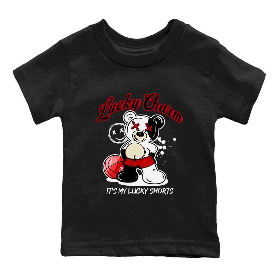 1s Black Toe Reimagined shirts to match jordans Lucky Charm best t shirts to wear with jordans AJ1 High OG Black Toe Reimagined match shoes to clothes SNRT Sneaker Tees Youth Baby Black 2 tee