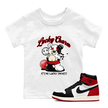 1s Black Toe Reimagined shirts to match jordans Lucky Charm best t shirts to wear with jordans AJ1 High OG Black Toe Reimagined match shoes to clothes SNRT Sneaker Tees Youth Baby White 1 tee