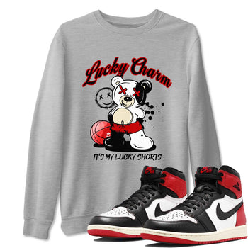 1s Black Toe Reimagined shirts to match jordans Lucky Charm best t shirts to wear with jordans AJ1 High OG Black Toe Reimagined match shoes to clothes SNRT Sneaker Tees unisex cotton Heather Grey 1 shirts