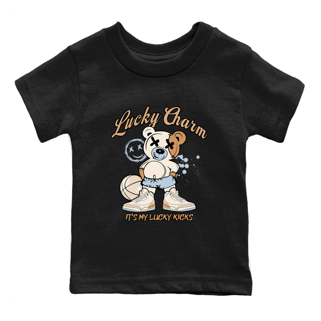 Sneaker match tees – Sneaker Tees To Match Air Jordan 3 Champagne and Oysters Shoes – Lucky Charm Kids T-Shirt Black 2