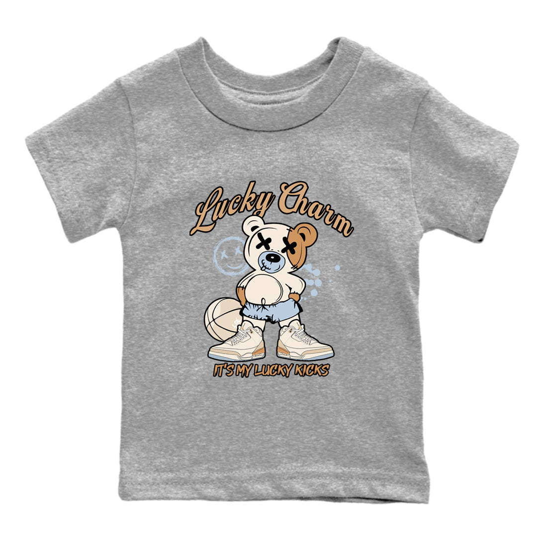 Sneaker match tees – Sneaker Tees To Match Air Jordan 3 Champagne and Oysters Shoes – Lucky Charm Kids T-Shirt Heather Grey 2