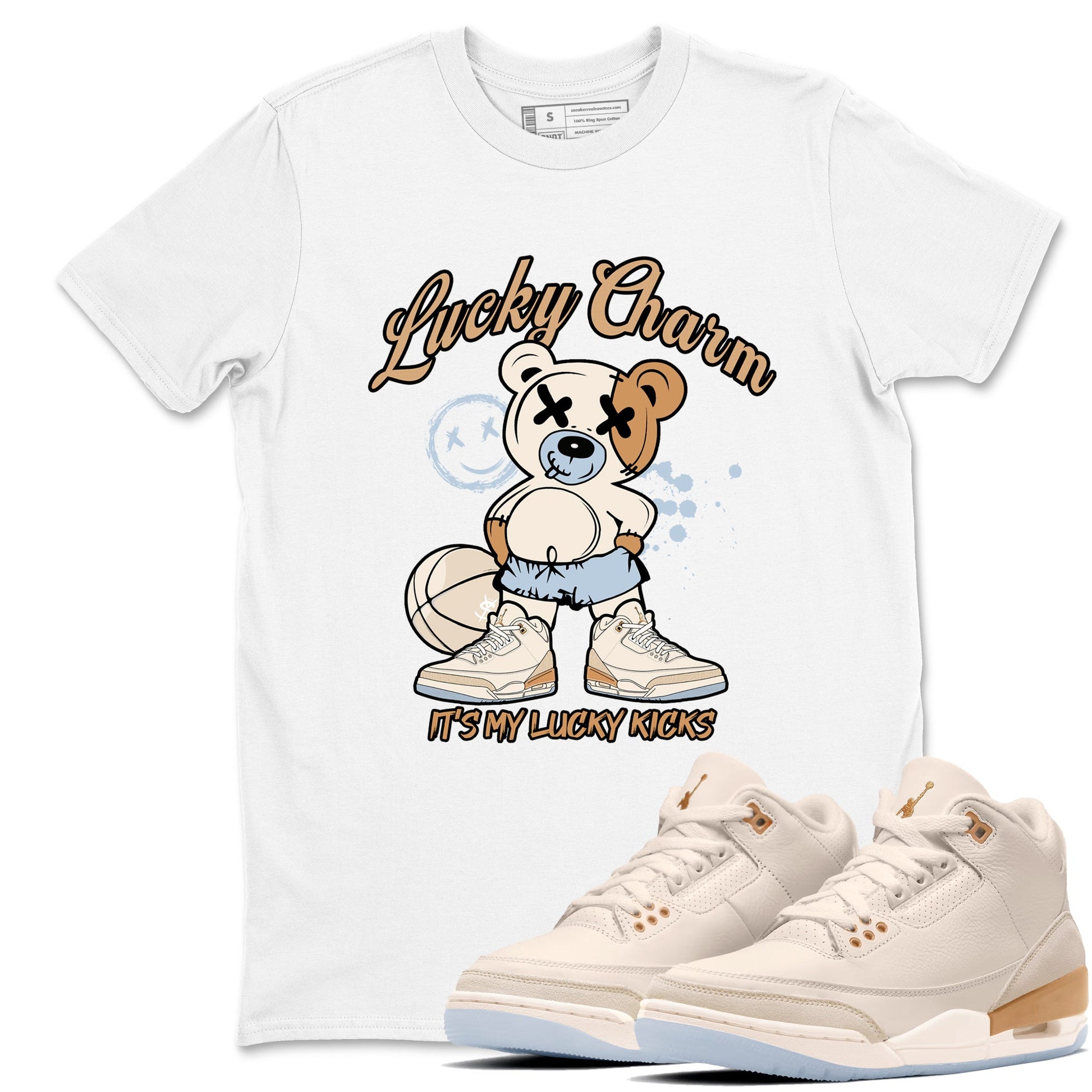 Sneaker match tees – Sneaker Tees To Match Air Jordan 3 Champagne and Oysters Shoes – Lucky Charm Tee White 1