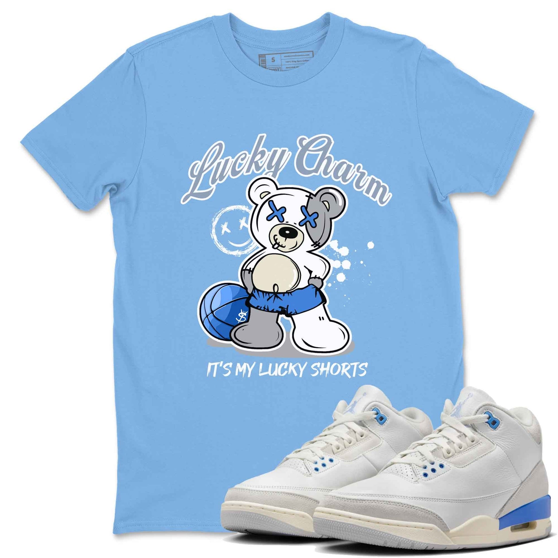 3s Lucky Shorts shirts to match jordans Lucky Charm best t shirts to wear with jordans Air Jordan 3 Lucky Shorts match shoes to clothes SNRT Sneaker Tees unisex cotton Carolina Blue 1 shirts