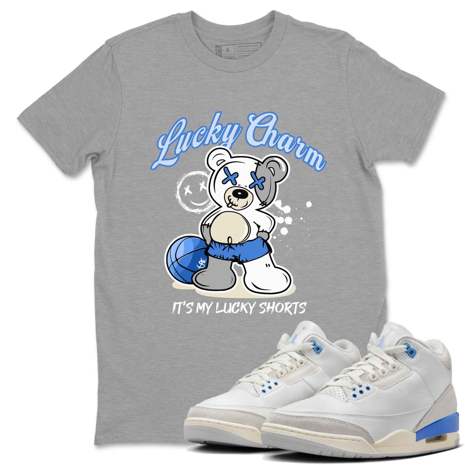 3s Lucky Shorts shirts to match jordans Lucky Charm best t shirts to wear with jordans Air Jordan 3 Lucky Shorts match shoes to clothes SNRT Sneaker Tees unisex cotton Heather Grey 1 shirts