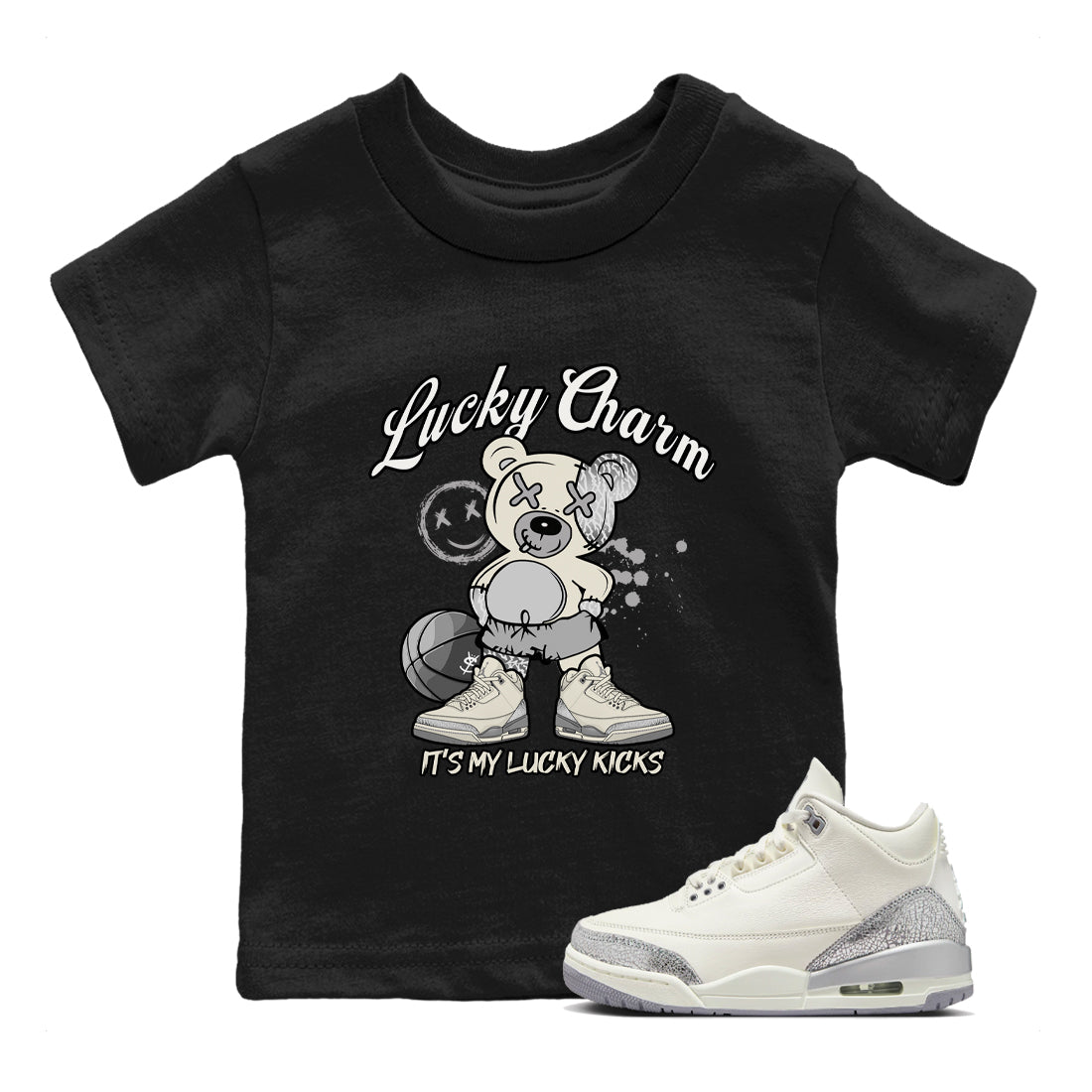 3s Sail and Cement Grey shirts to match jordans Lucky Charm sneaker match tees Air Jordan 3 Retro Sail and Cement Grey match shoes to clothes SNRT Sneaker Tees Youth Baby Black 1 tee