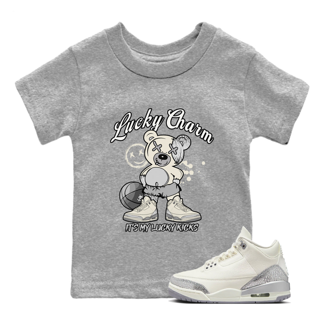 3s Sail and Cement Grey shirts to match jordans Lucky Charm sneaker match tees Air Jordan 3 Retro Sail and Cement Grey match shoes to clothes SNRT Sneaker Tees Youth Baby Heather Grey 1 tee