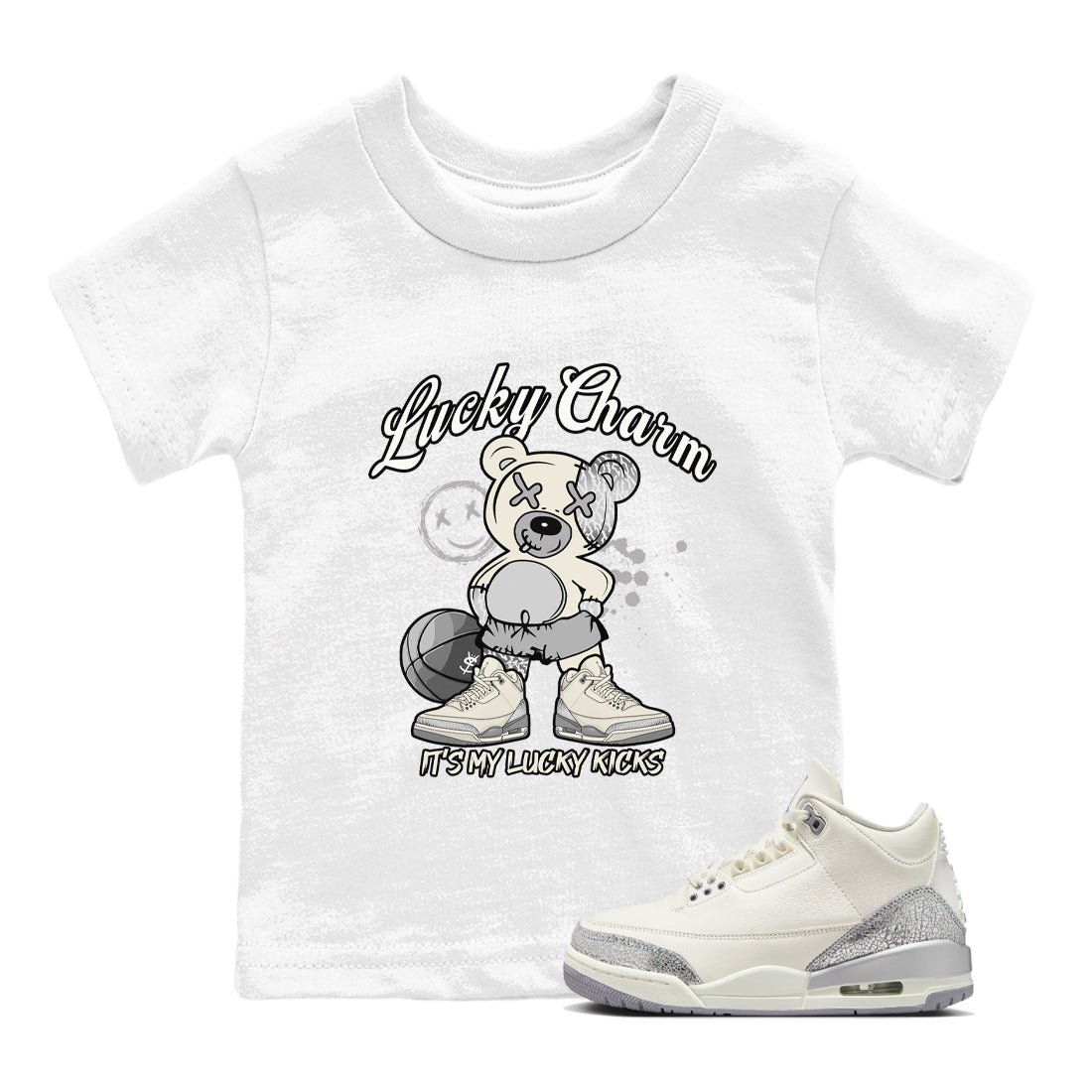 3s Sail and Cement Grey shirts to match jordans Lucky Charm sneaker match tees Air Jordan 3 Retro Sail and Cement Grey match shoes to clothes SNRT Sneaker Tees Youth Baby White 1 tee