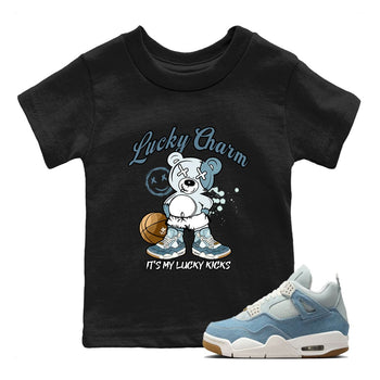 Sneaker match tees – Sneaker Tees To Match 4s Worn Blue Air Jordan 4 Denim Shoes – Lucky Charm Kids T-Shirt Black 1