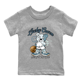 Sneaker match tees – Sneaker Tees To Match 4s Worn Blue Air Jordan 4 Denim Shoes – Lucky Charm Kids T-Shirt Heather Grey 2