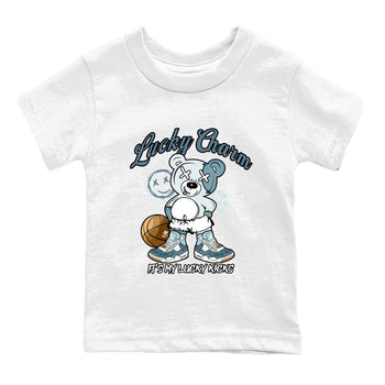 Sneaker match tees – Sneaker Tees To Match 4s Worn Blue Air Jordan 4 Denim Shoes – Lucky Charm Kids T-Shirt White 2