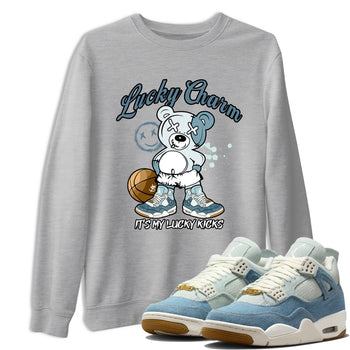 Sneaker match tees – Sneaker Tees To Match 4s Worn Blue Air Jordan 4 Denim Shoes – Lucky Charm Tee Heather Grey 1