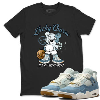 Sneaker match tees – Sneaker Tees To Match 4s Worn Blue Air Jordan 4 Denim Shoes – Lucky Charm Tee Black 1