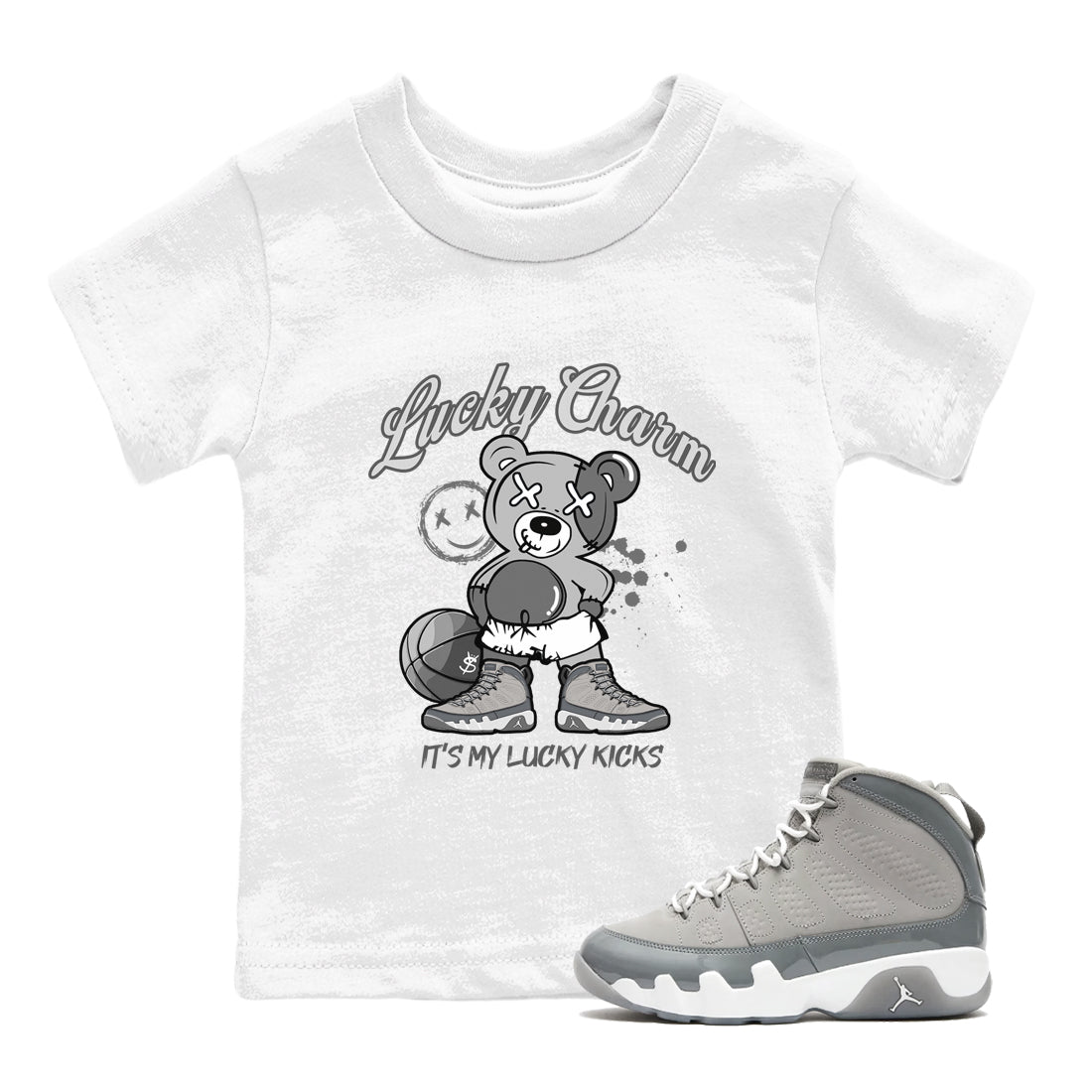 9s Cool Grey shirts to match jordans Lucky Charm sneaker match tees Air Jordan 9 Retro Cool Grey match shoes to clothes SNRT Sneaker Tees Youth Baby White 1 tee