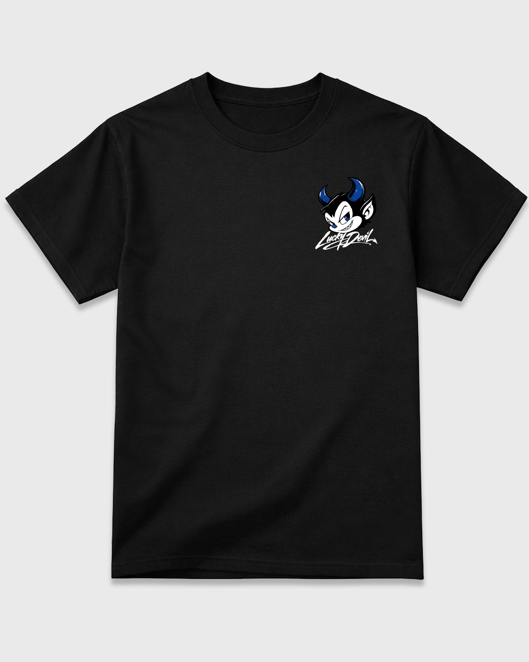 Lucky Devil Black Graphic T-Shirt - 3, sneaker matching shirt designed to pair with Air Jordan 11 Retro Space Jam sneakers for a coordinated streetwear outfit.