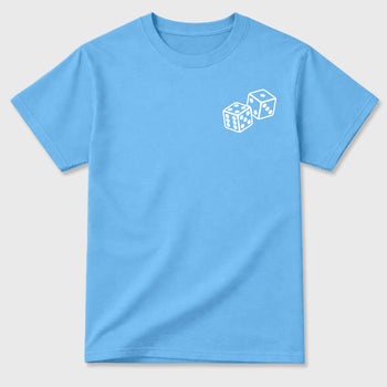 Lucky Is a Mindset front and back graphic t-shirt styled to complete your outfit with the11s UNC, shown in Carolina Blue.