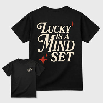 Lucky Is a Mindsetgraphic t-shirt. Streetwear sneakerfit. Sneaker outfit. Complete your fit with the 4s Brick After Brick, shown in Black.