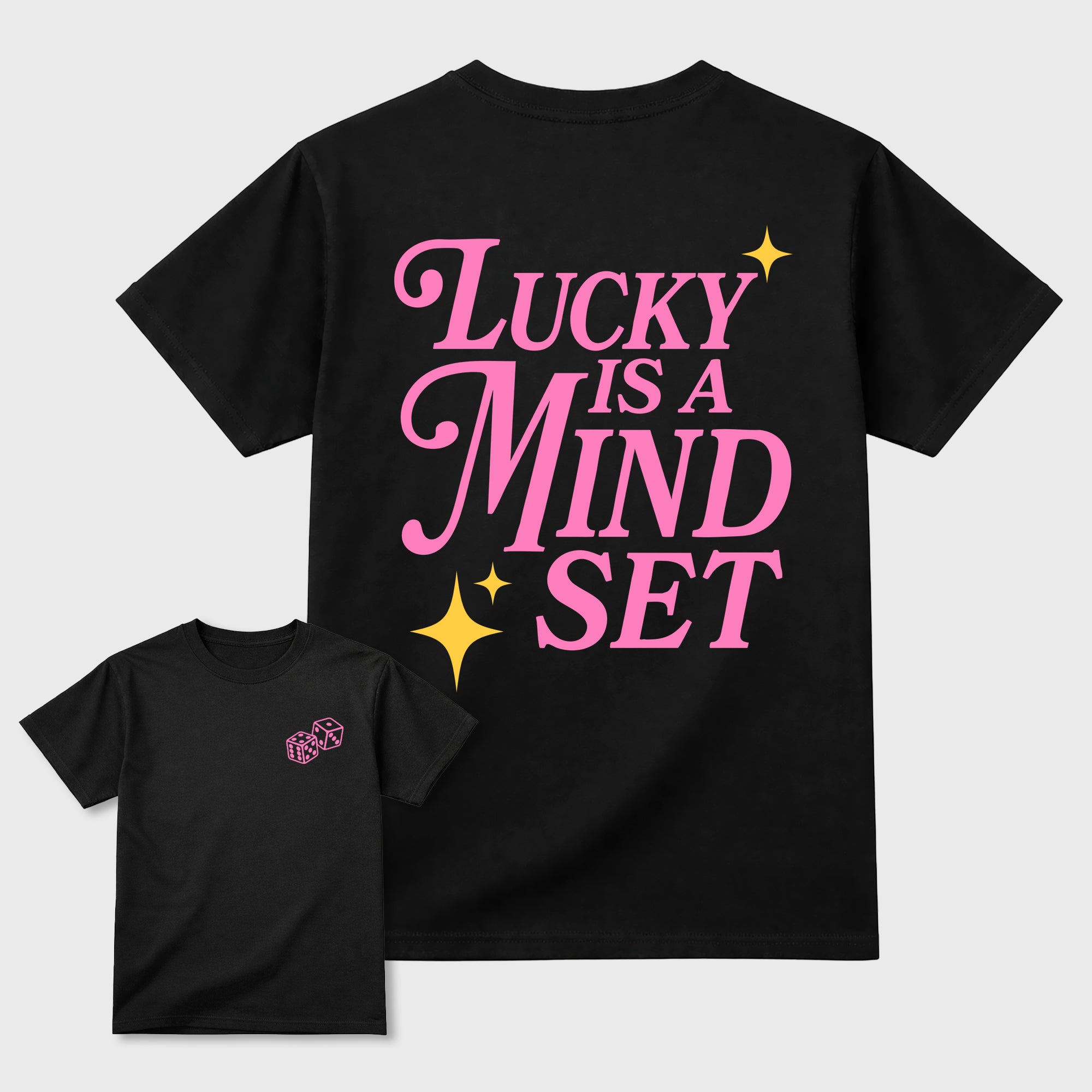 Lucky Is a Mindset Graphic T-Shirt featuring original streetwear artwork designed to match the . Black Graphic T-Shirt.