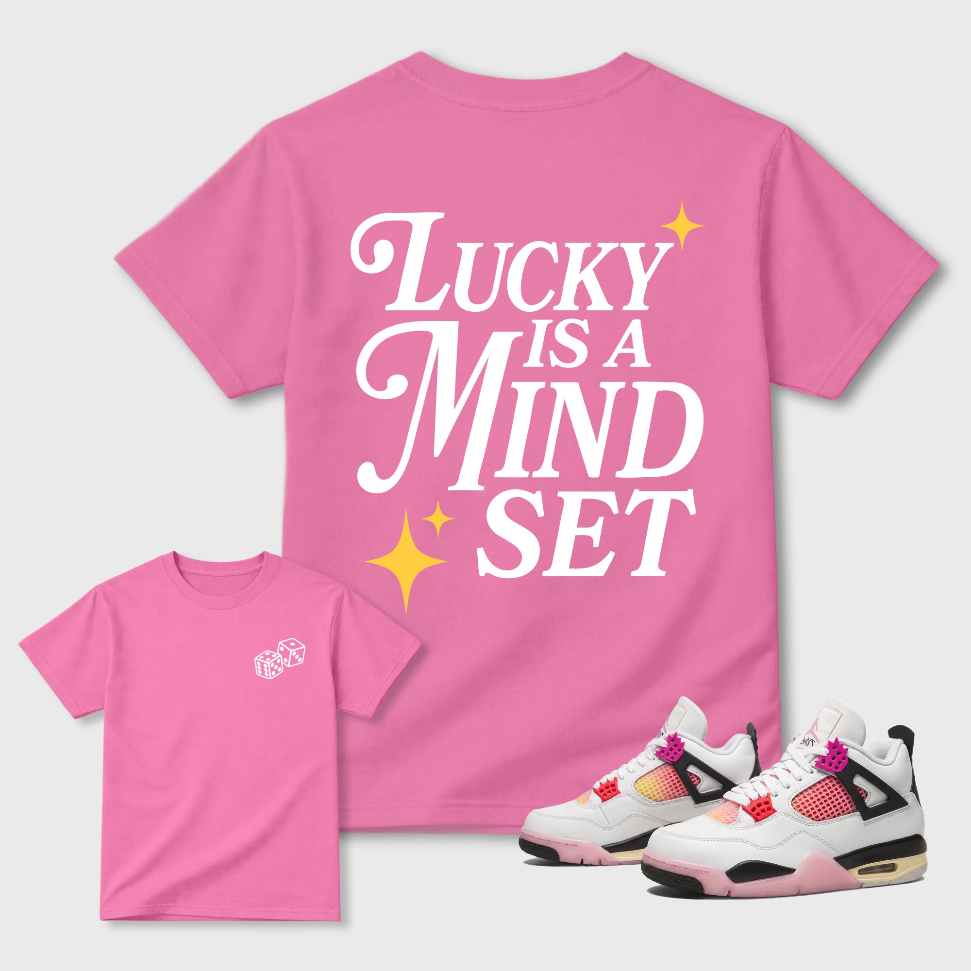Lucky Is a Mindset Graphic T-Shirt featuring original streetwear artwork designed to match the . Bubble Gum Graphic T-Shirt.