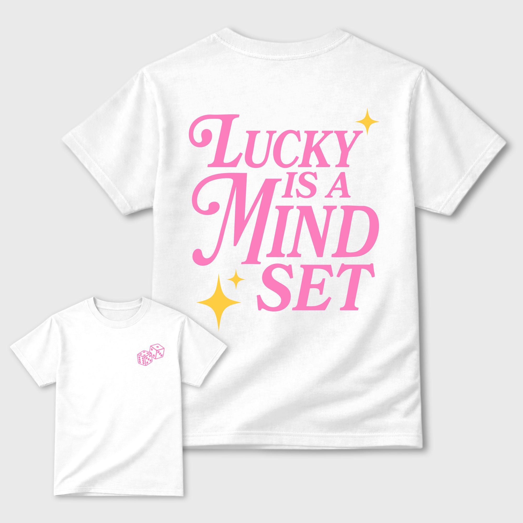 Lucky Is a Mindset Graphic T-Shirt featuring original streetwear artwork designed to match the Air Jordan 4 Comic. White Graphic T-Shirt.