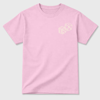 Lucky Is a Mindset graphic t-shirt styled to complete your sneaker outfitwith the AJ4 Iced Carmine, shown in Pink.