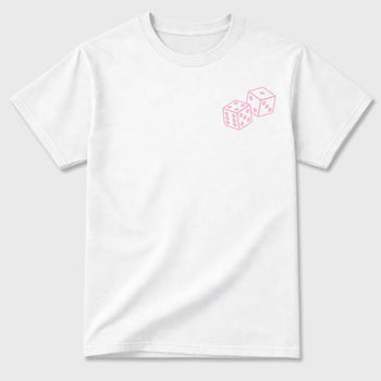 Lucky Is a Mindset graphic t-shirt styled to complete your sneaker outfitwith the AJ4 Iced Carmine, shown in White.