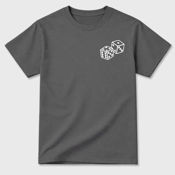 Lucky Is a Mindset front and back graphic t-shirt styled to complete your outfit with the5s White Metallic, shown in Cool Grey.