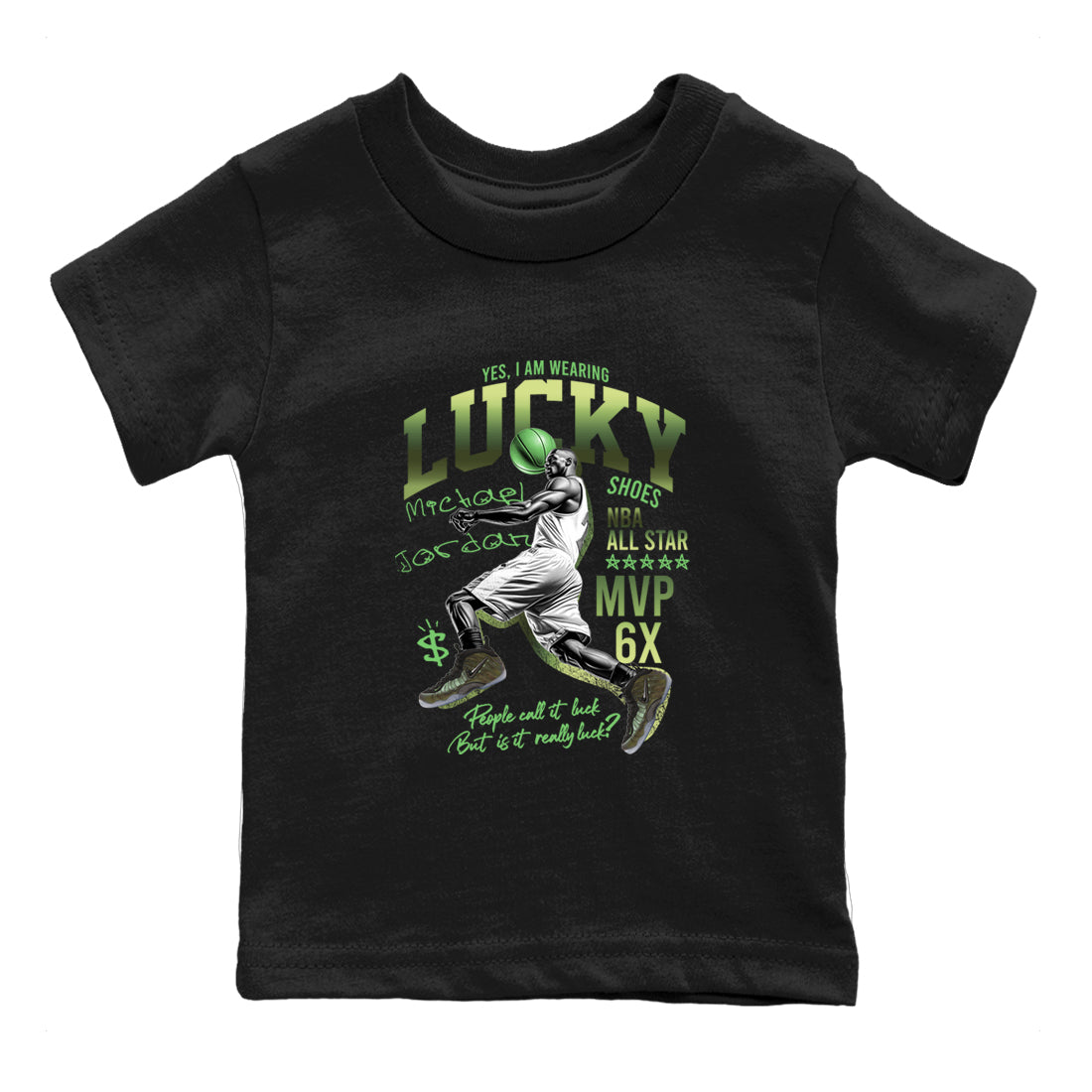 Sneaker match tees – Sneaker Tees To Match Air Foamposite One Pine Green Shoes – Lucky Player Kids T-Shirt Black 2