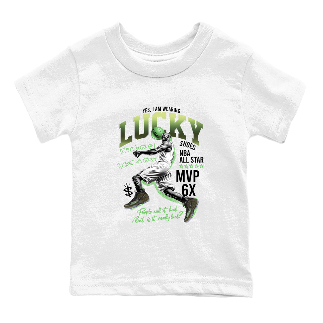 Sneaker match tees – Sneaker Tees To Match Air Foamposite One Pine Green Shoes – Lucky Player Kids T-Shirt White 2