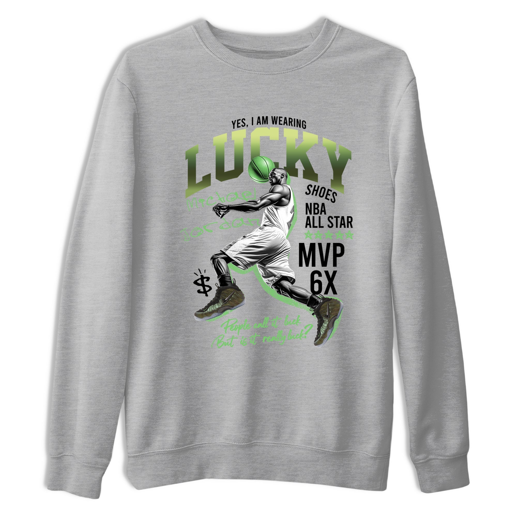 Sneaker match tees – Sneaker Tees To Match Air Foamposite One Pine Green Shoes – Lucky Player Tee Heather Grey 2