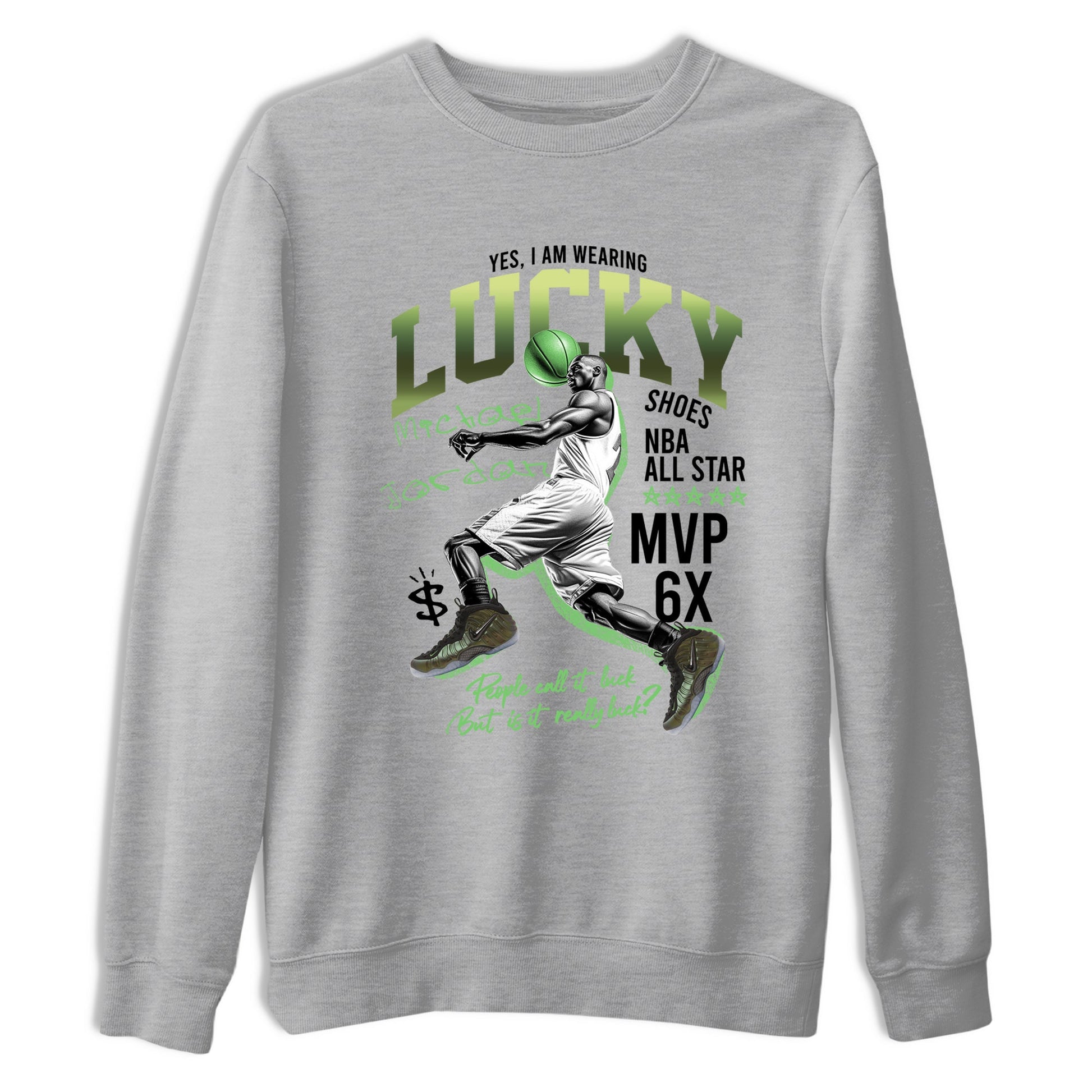Sneaker match tees – Sneaker Tees To Match Air Foamposite One Pine Green Shoes – Lucky Player Tee Heather Grey 2