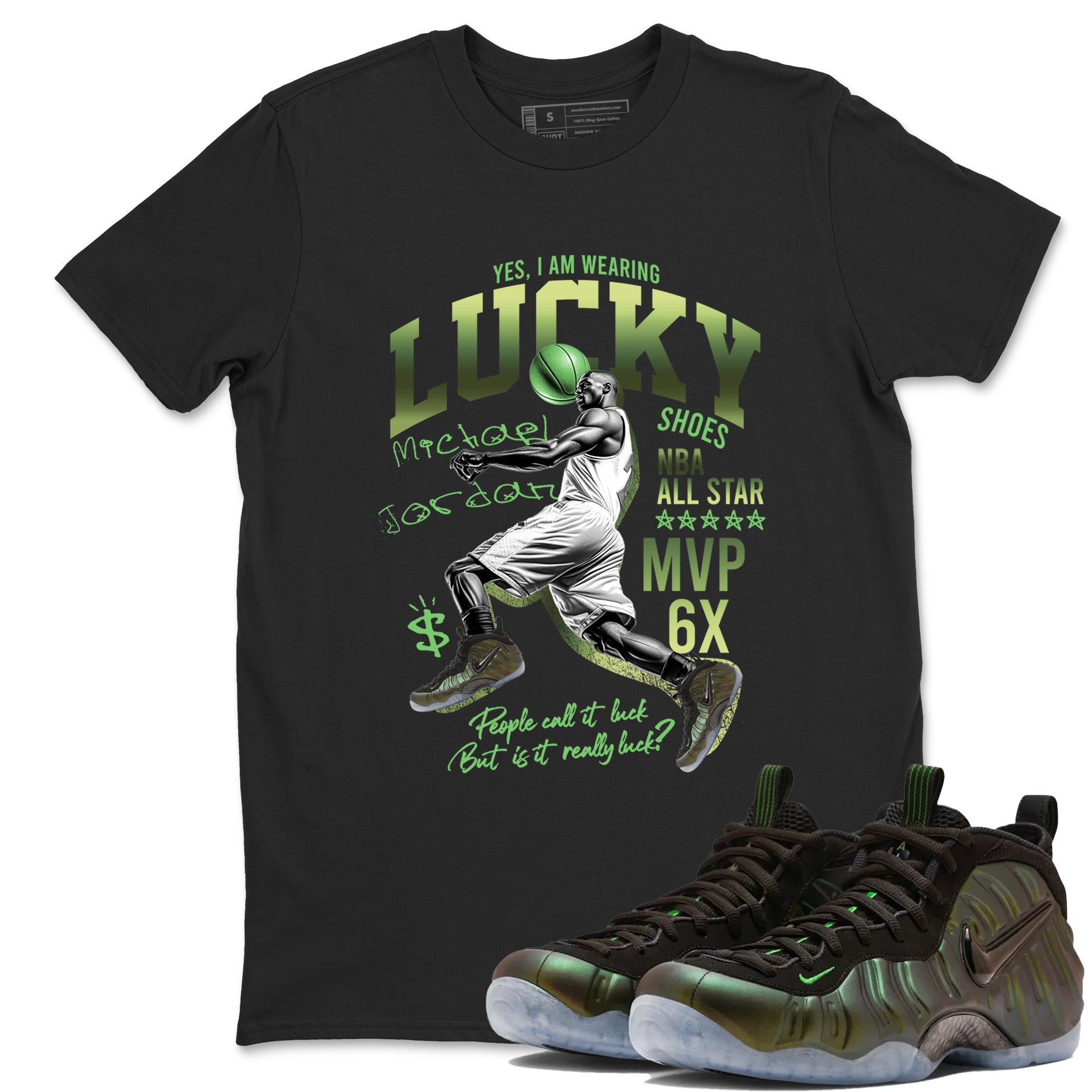 Sneaker match tees – Sneaker Tees To Match Air Foamposite One Pine Green Shoes – Lucky Player Tee Black 1