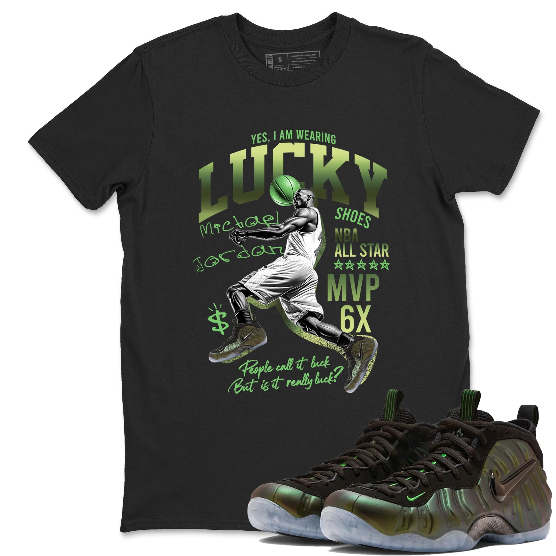 Sneaker match tees – Sneaker Tees To Match Air Foamposite One Pine Green Shoes – Lucky Player Tee Black 1